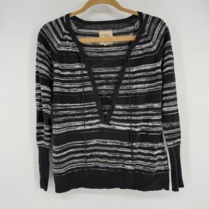 Revolve Chaser Sweater 100%‎ Linen Women's XS Lace Up Striped Space Dye